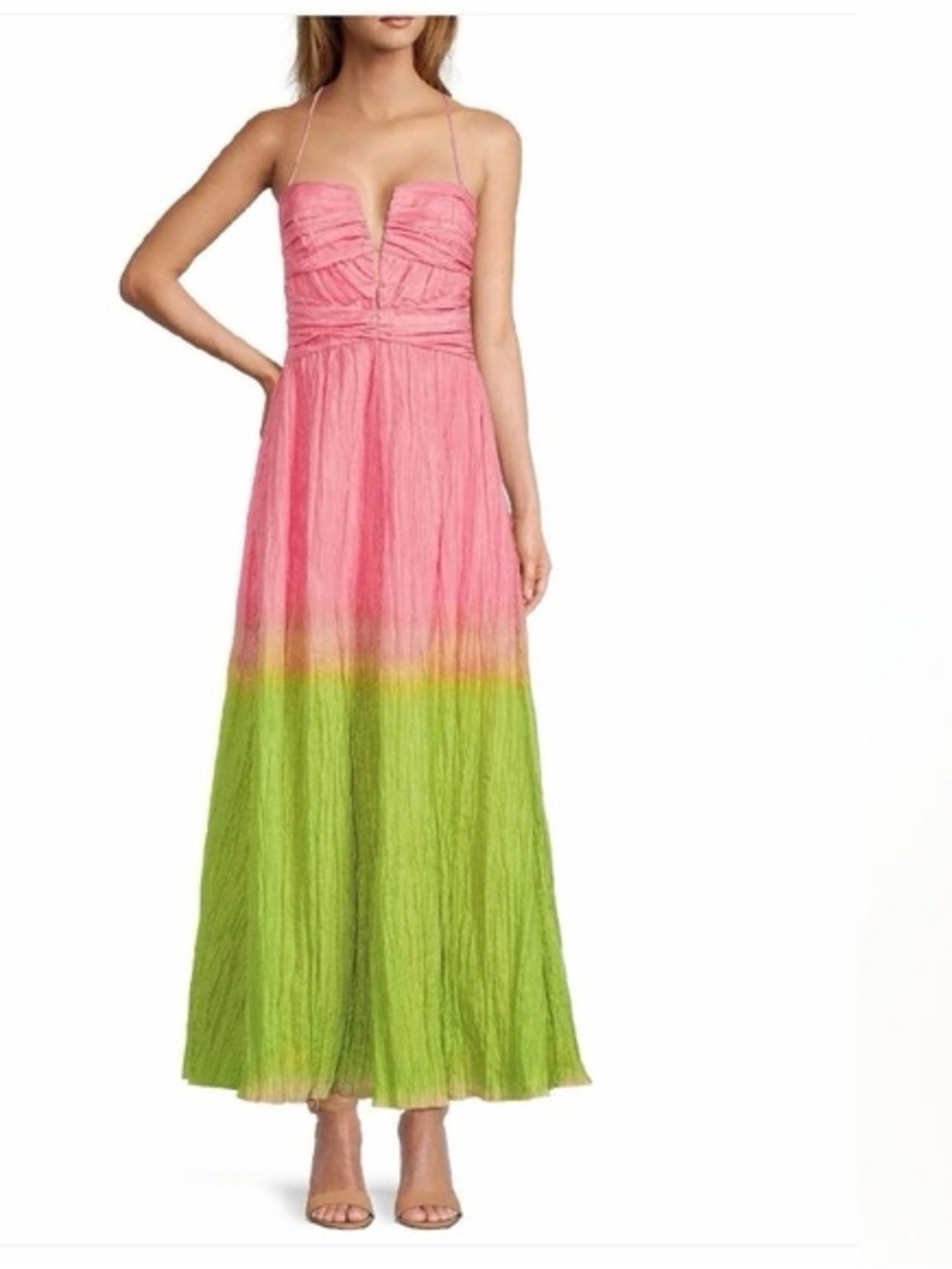 ANTONIO MELANI Pink to Green Ombre Spaghetti Strap Maxi Dress